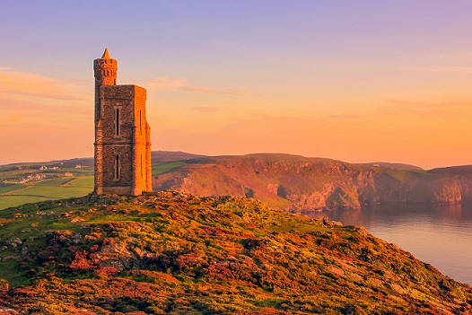 milners tower at sunset on the isle of man