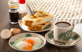 kaya toast with coffee and eggs
