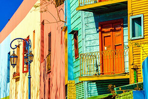 close up shot of colourful building in Buenos Aires