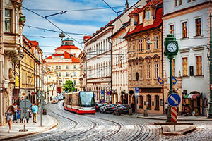 Prague cobblestone town scene